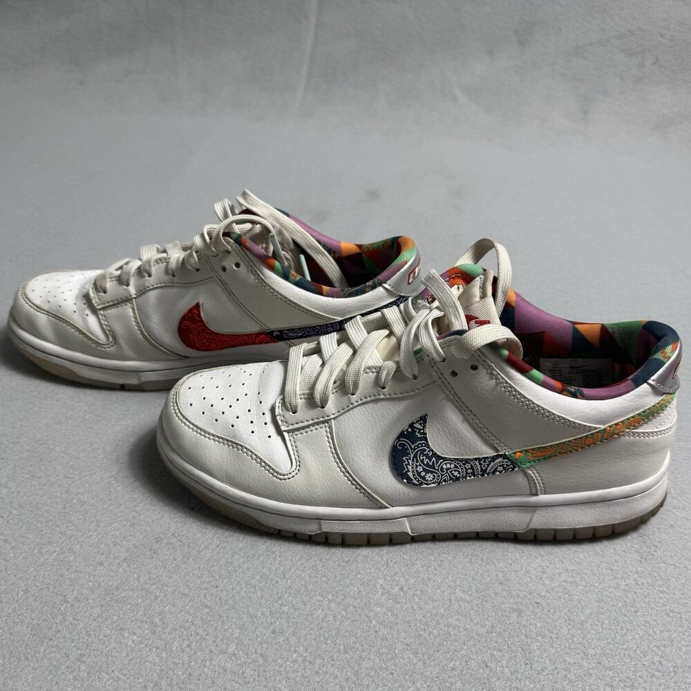 Nike Dunk Low Shoe Youth SZ 7Y, Women 8.5 White Bandanna Paisley Leather Sneaker